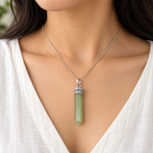 Natural Jade Pencil Pendant worn by a person