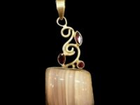 Banded Agate with Garnet pendant in Pure 925 Silver