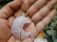 Rose quartz crescent moon pendant