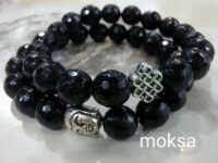 Black Tourmaline bracelet - Rounded Faceted - 1pc