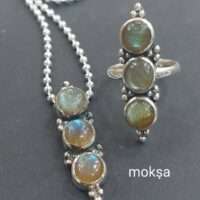 Lustrous labradorite ring and Pendant combo (silver chain not included)