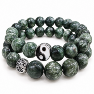 AAA quality Seraphinite crystal bracelet with green and silver feather-like beads