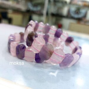 Rose quartz and amethyst bracelet - oval flat faceted for Love and Emotional Healing
