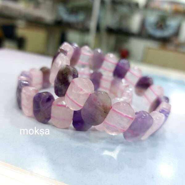 Rose quartz and amethyst bracelet oval flat faceted 1pc Moksa