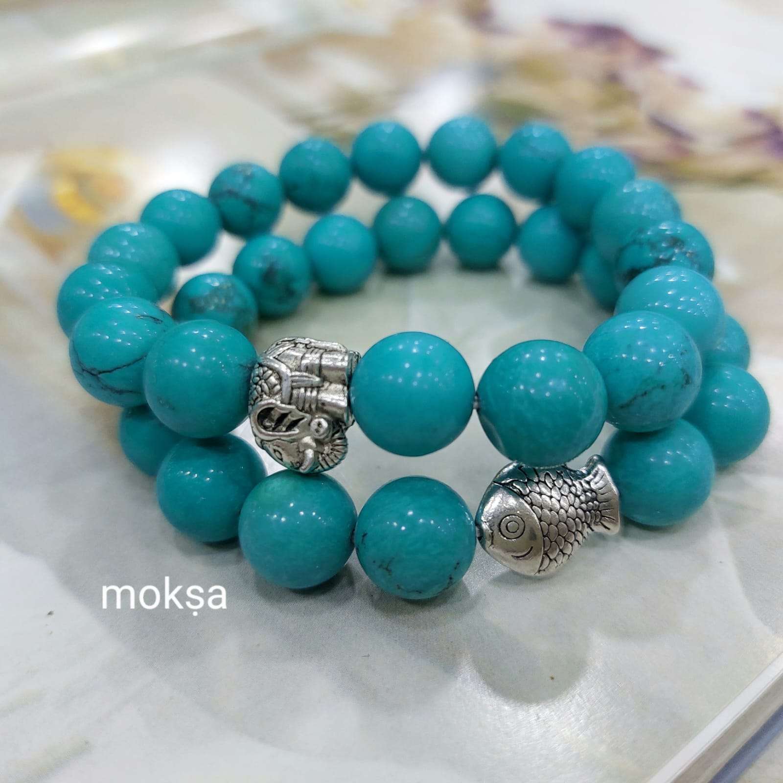 Howlite Turquoise bracelet Round  11mm  1pc  Moksa