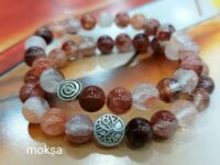 Harlequin or Fire Quartz or Flame Quartz or Hematoid Quartz crystal bracelet - Round - 1pc