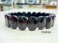 Black Agate crystal elastic bracelet - Oval  - 1pc