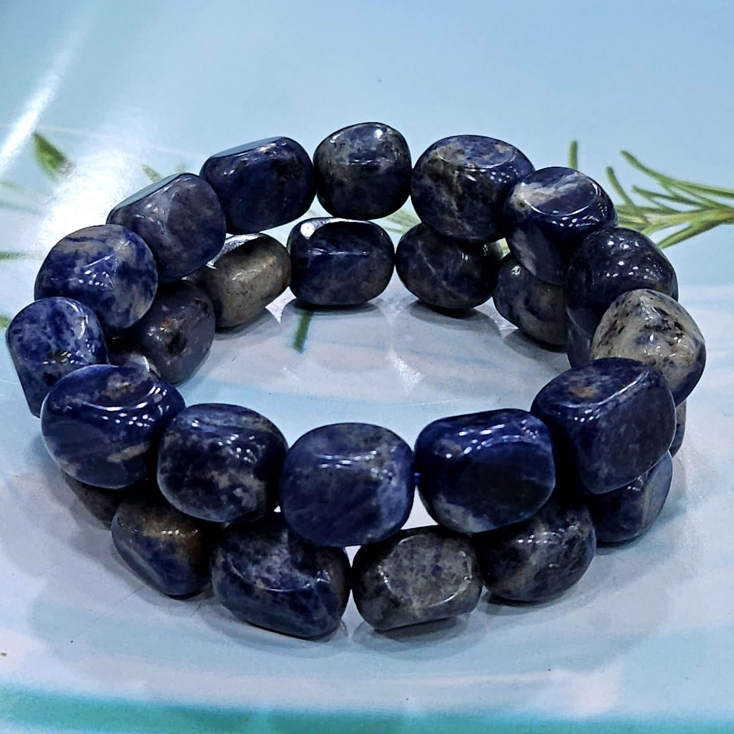 PowerBeads by jen Sodalite 12mm Beaded Bracelet with Hammered Heart