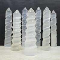 Energy transmuting Selenite crystal wand - spiral - 1pc