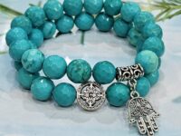 Howlite Turquoise crystal bracelet - 10mm rounded faceted - 1pc - emotional stability