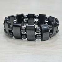Hematite bracelet - flat rectangular with beads 7.5inches - 1pc