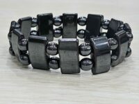 Hematite bracelet - flat rectangular with beads 7.5inches - 1pc