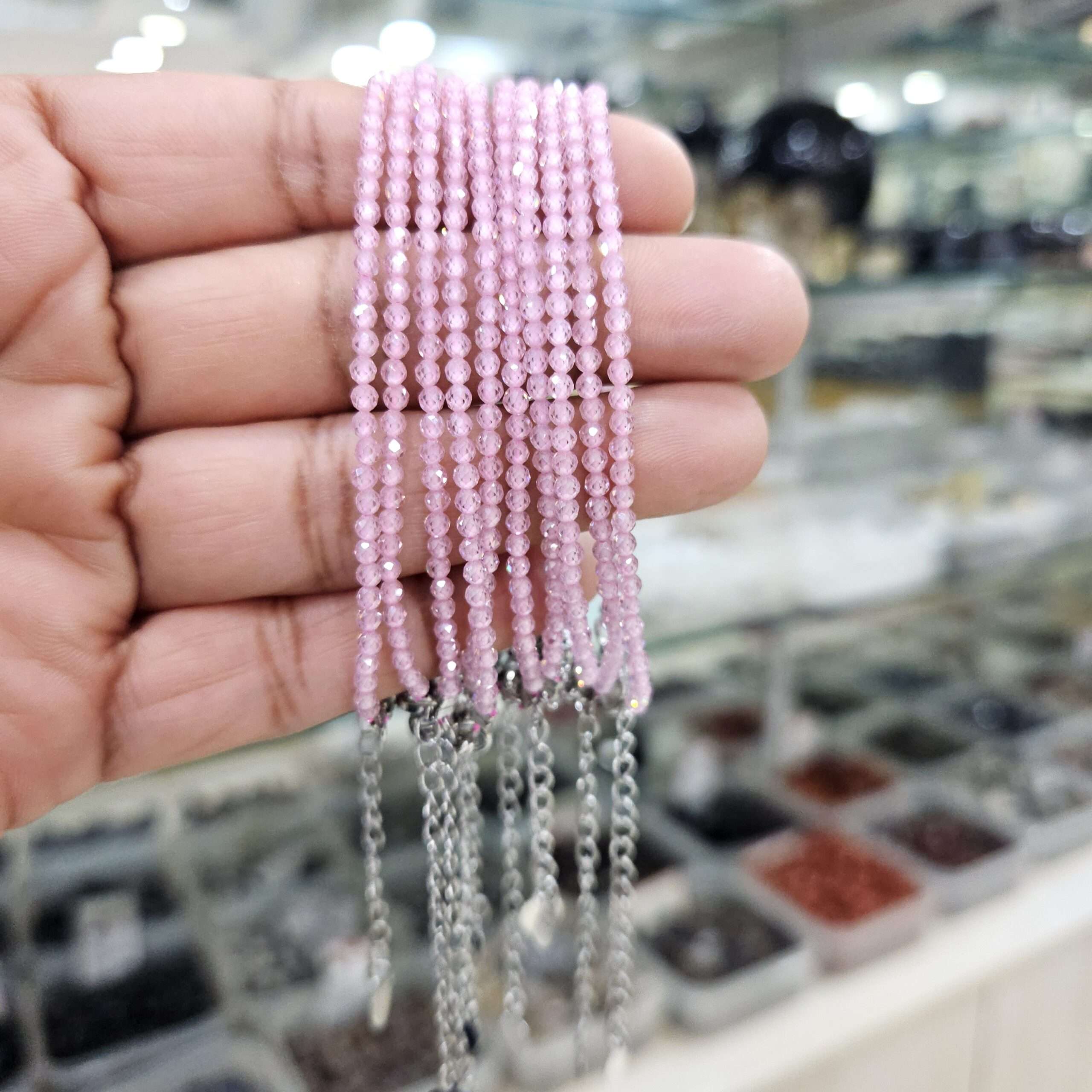 Rose quartz crystal bracelet wire and clasp 2mm faceted 1pc Moksa