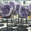 Amethyst clusters on stand