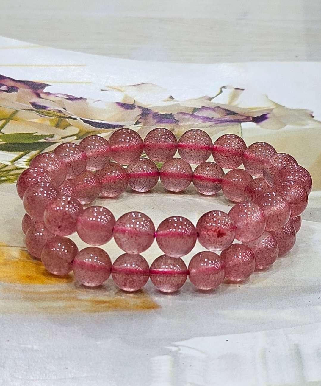 Strawberry quartz bead bracelet