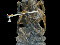 Handcarved Tiger eye Krishna with silver flute - 1pc