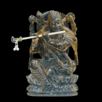 Handcarved Tiger eye Krishna with silver flute - 1pc