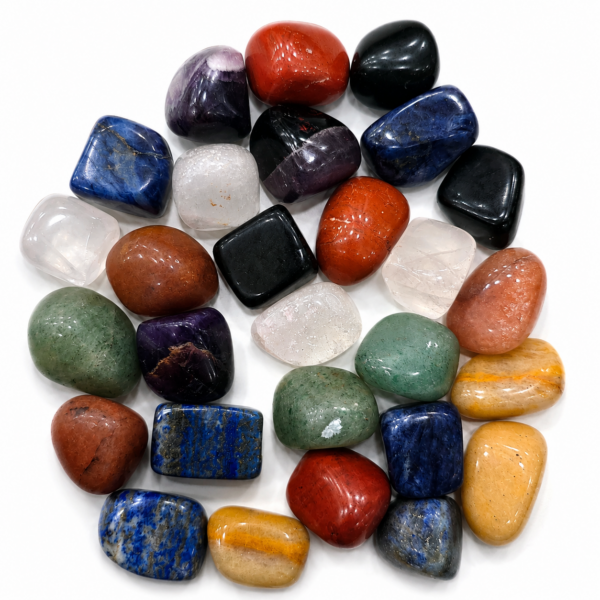 Natural Mixed Tumbled Stones 500g assortment of genuine polished gemstones in assorted colours, shapes, and sizes for crystal collections, décor, crafts, meditation, and gifting.