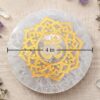 Natural Satin Spar Cleansing Plate (commonly sold as Selenite), handcrafted from natural fibrous gypsum with a polished silky white finish, ideal for displaying crystal bracelets, jewellery, pendulums, tumble stones, and small mineral specimens.