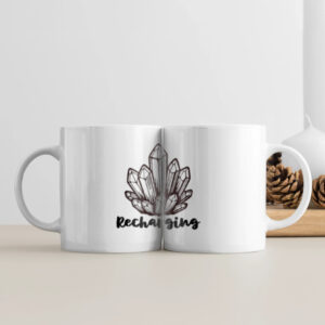 Crystal Lover White Ceramic Coffee Mug – Crystal Recharging Design – 11 oz – 1 Pc