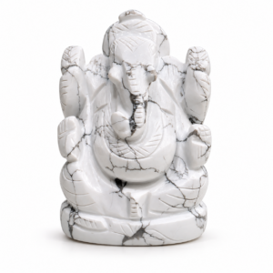 Handcrafted Natural Howlite Ganesha Idol Figurine with White and Grey Veining