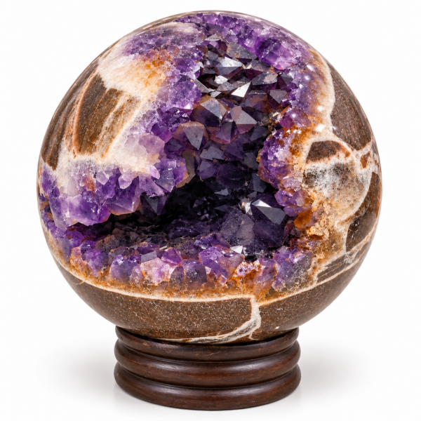 Natural purple Amethyst Geode Eggs and Spheres with sparkling crystal formations