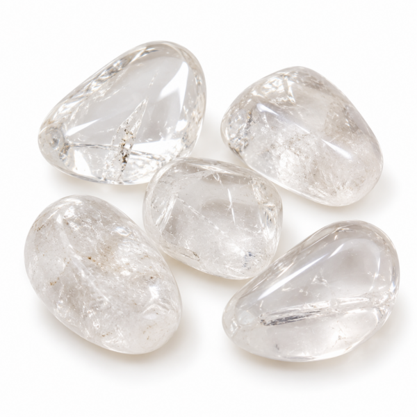 Natural Clear Quartz tumbled stone with a smooth polished finish